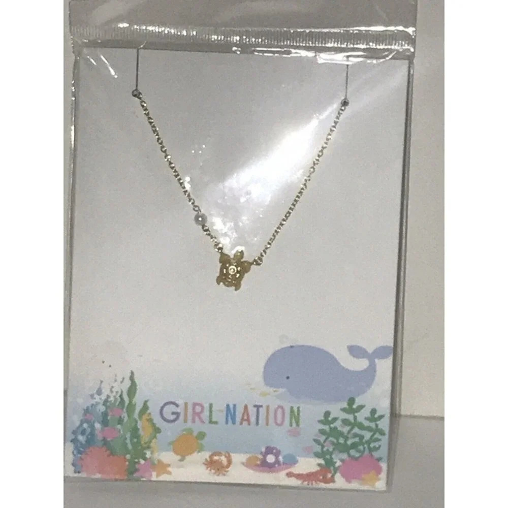 Girl Nation Under The Sea Turtle Necklace 14K Gold Plated Crystal Pearl Accent